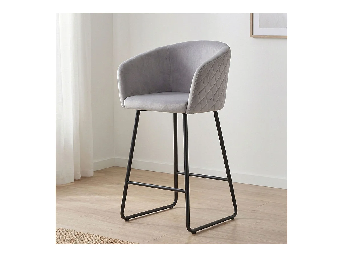 Chaise de Bar en Velours "Kandi" 106cm Argent