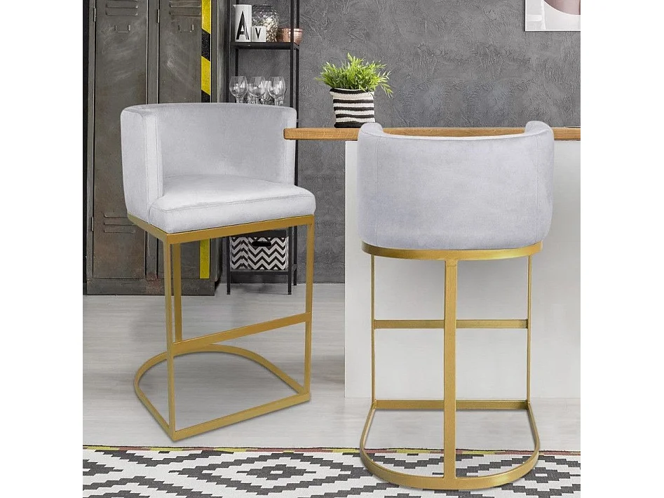 Chaise de Bar Velours Design "Noemy" 100cm Argent