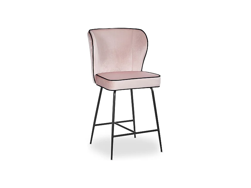 Barhocker Samt Design "Elsa" Rosa Modern mit Schwarzen Metallbeinen