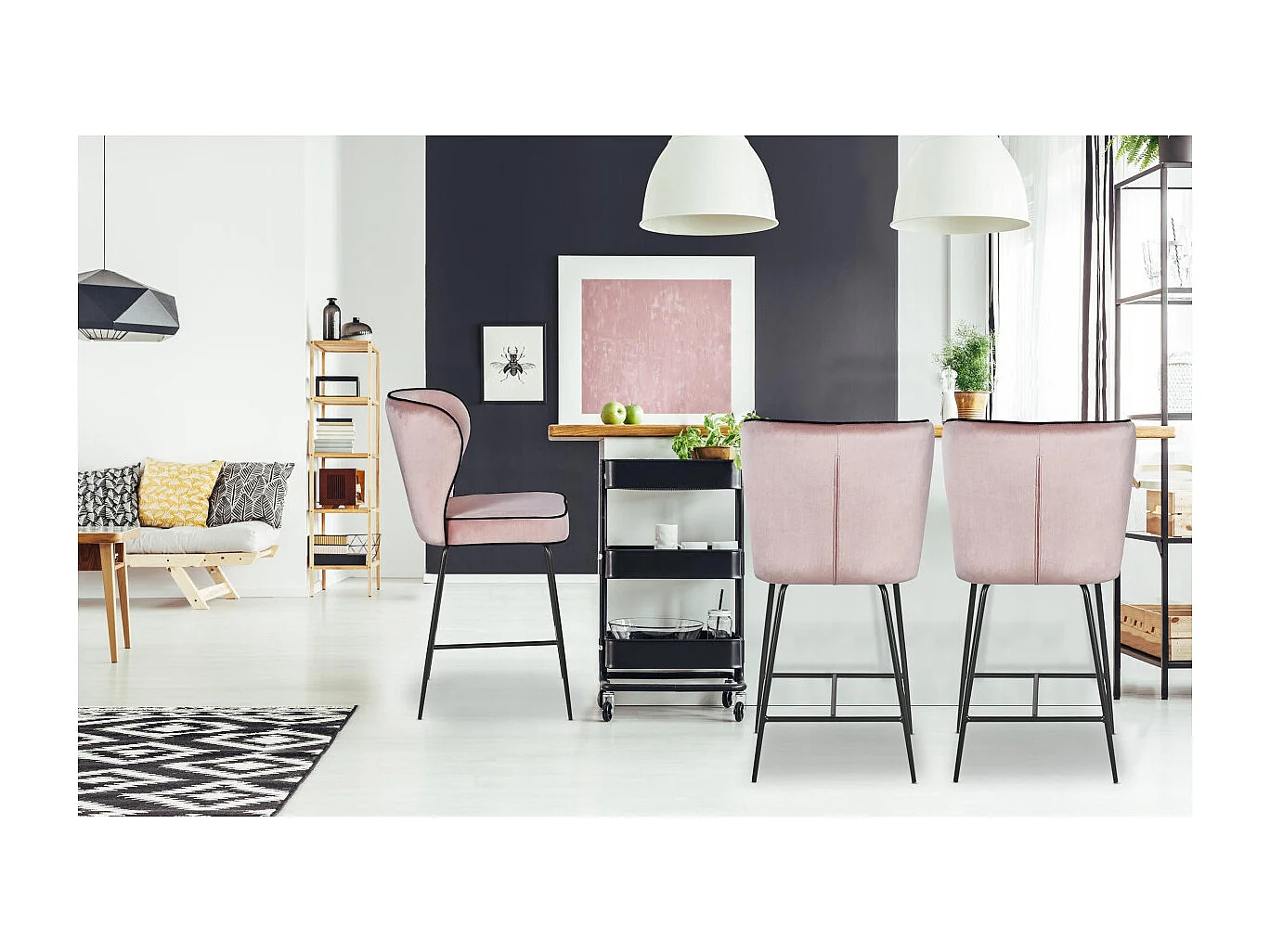 Chaise de Bar Velours Design "Elsa" 100cm Rose