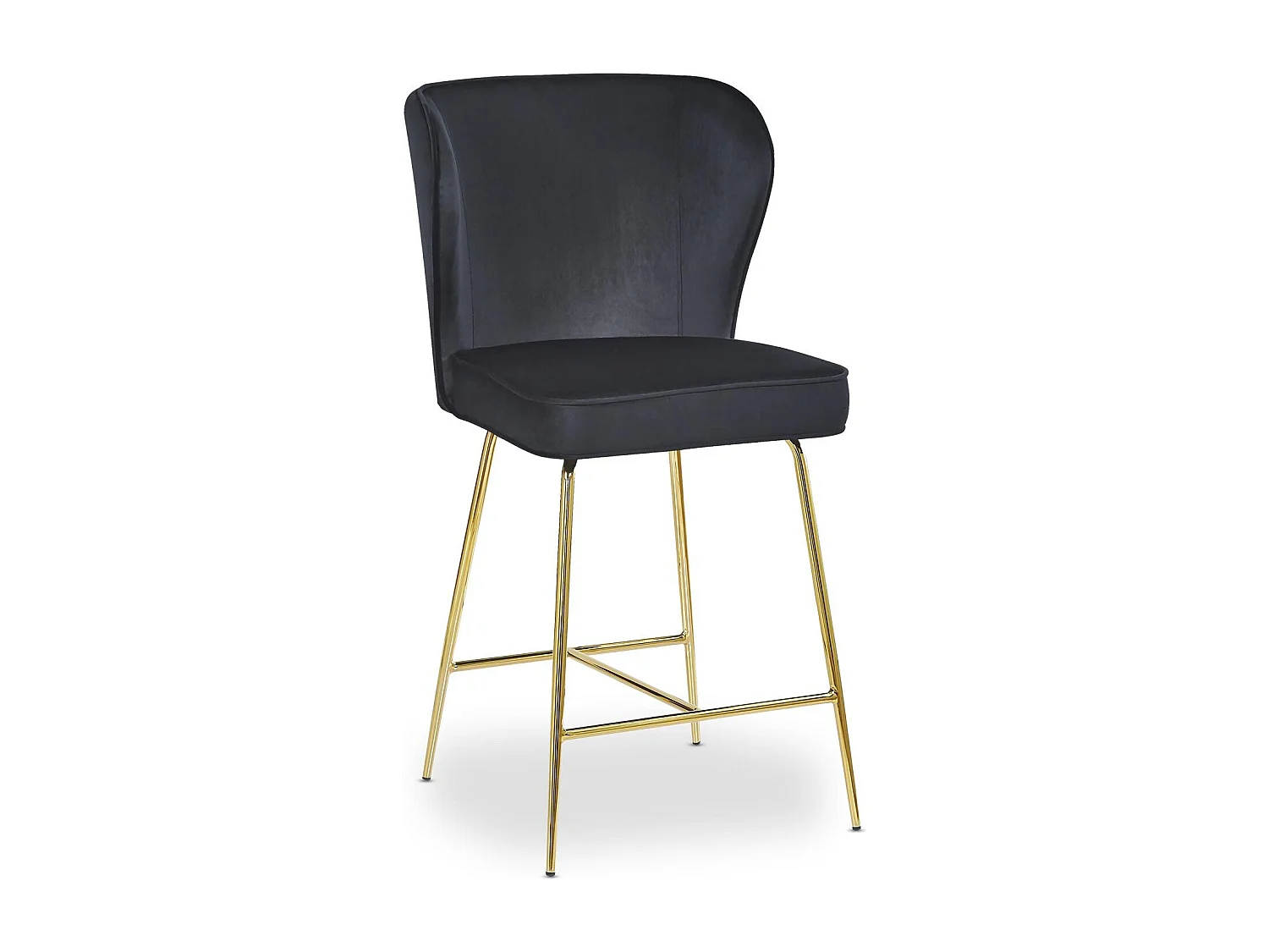 Samt Barhocker Schwarz "Elsa" Goldene Metallbeine H65cm