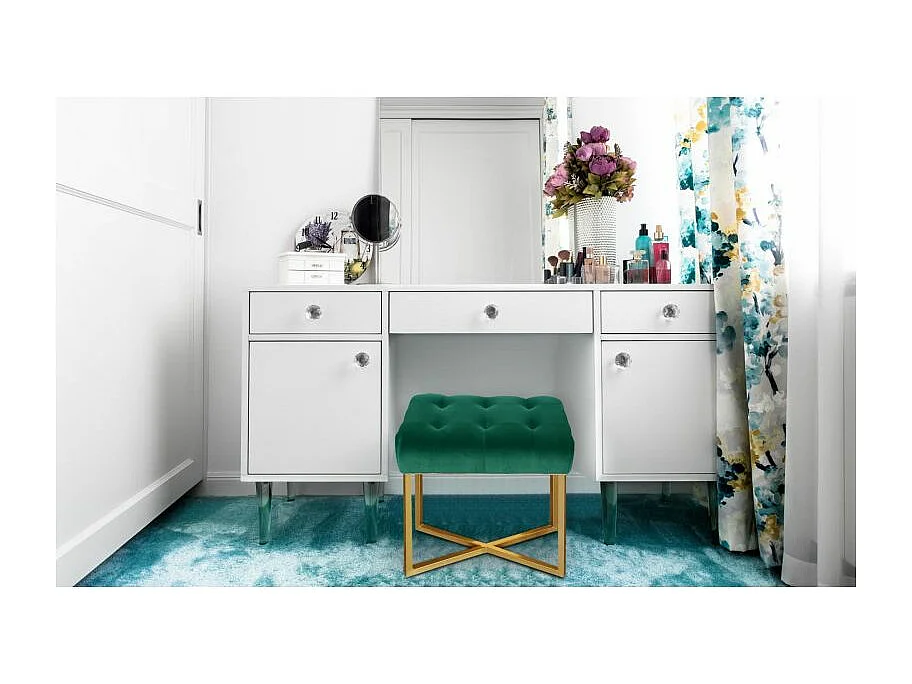 Tabouret Pouf en Velours "Auvea" 50cm Vert