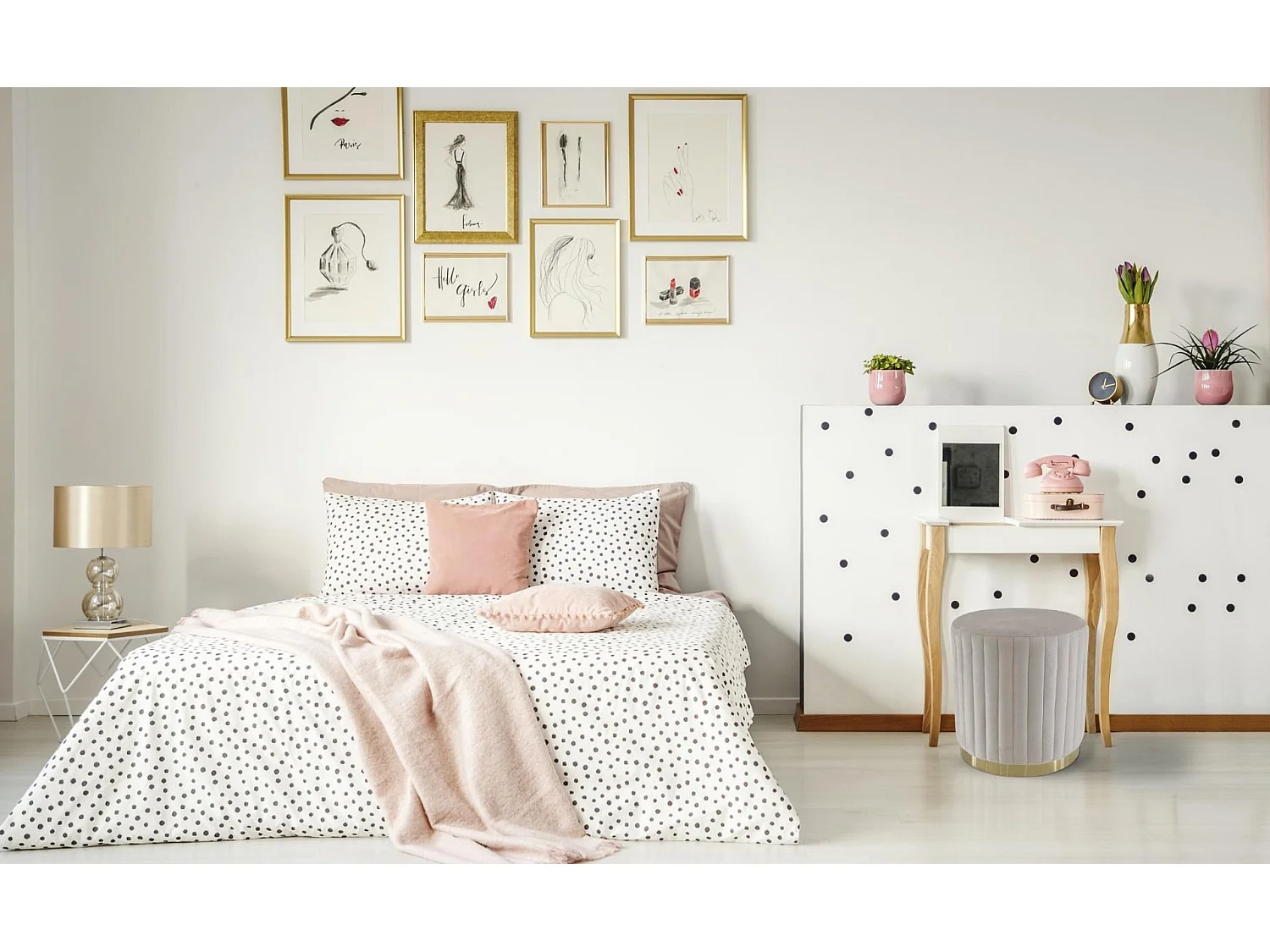 Pouf Rond en Velours Design "Leytu" 43cm Taupe