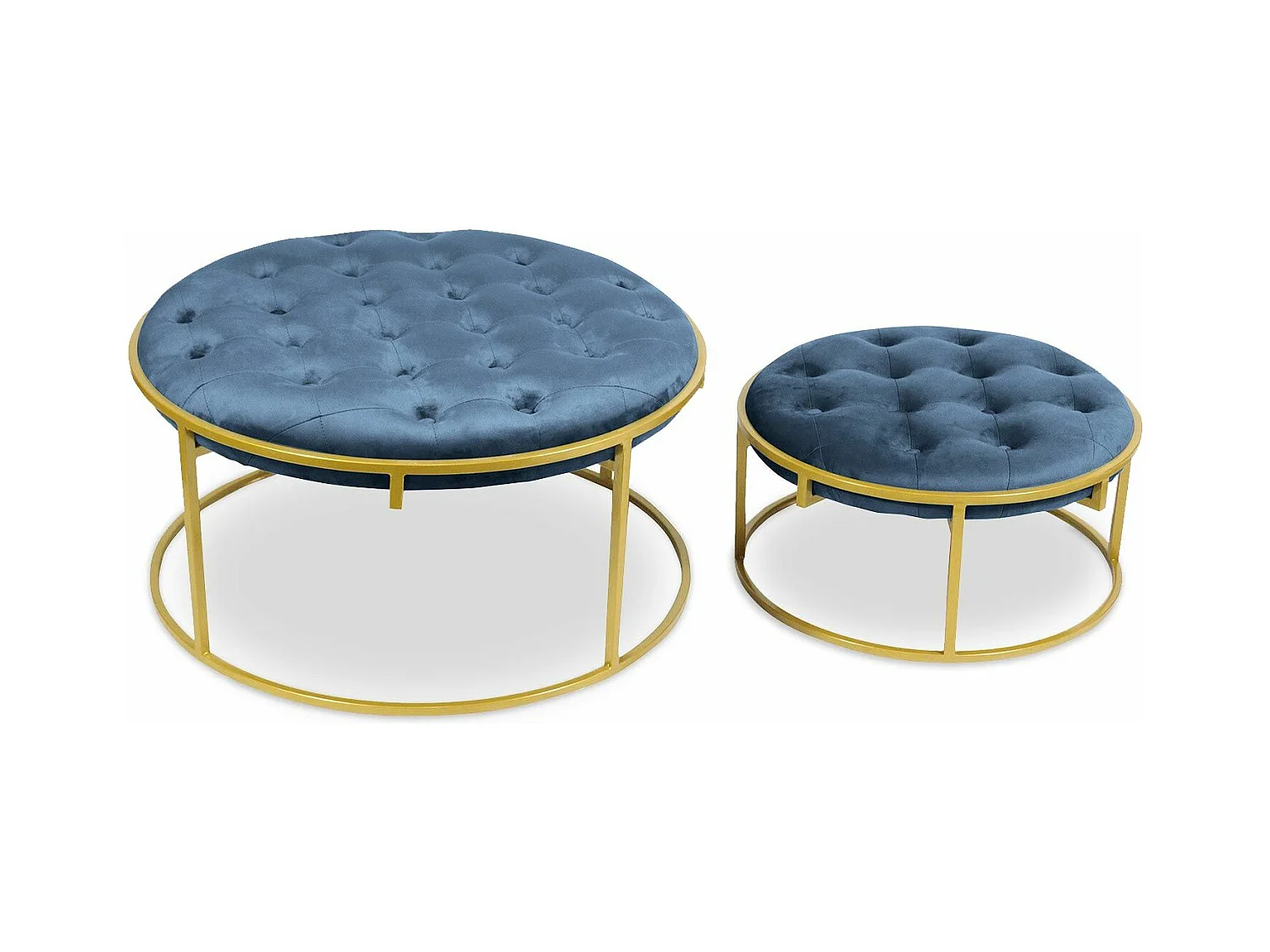 Lot de 2 Poufs Design en Velours "Valona" 75cm Bleu