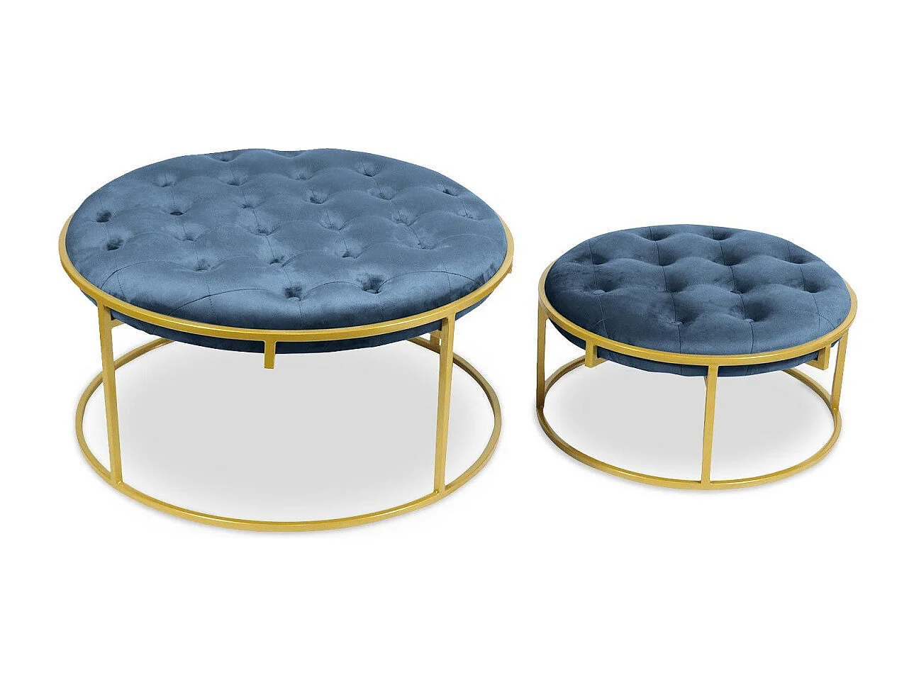 Lot de 2 Poufs Design en Velours "Valona" 75cm Bleu