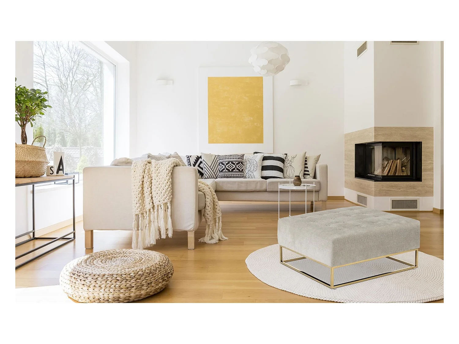 Pouf carré Hudson Tissu Beige