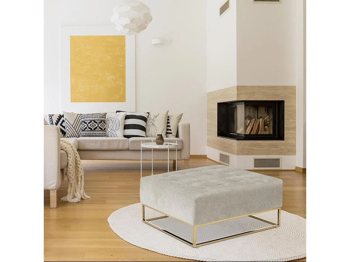 Pouf Carré en Tissu "Lakota" 90cm Beige