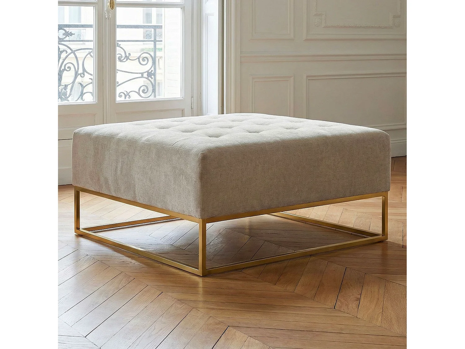 Pouf Carré en Tissu "Lakota" 90cm Beige