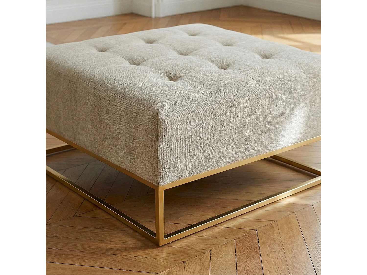 Pouf Carré en Tissu "Lakota" 90cm Beige