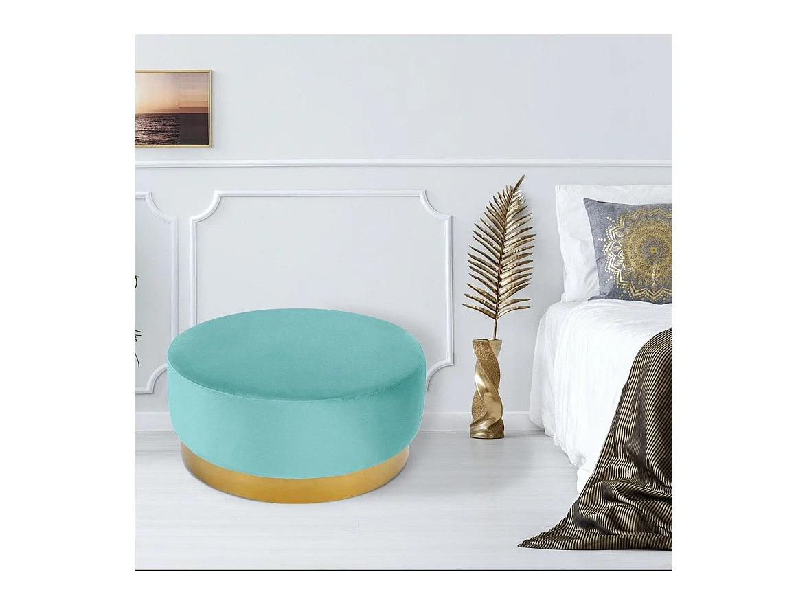 Pouf Rond Daisy Velours Menthe Pied Or
