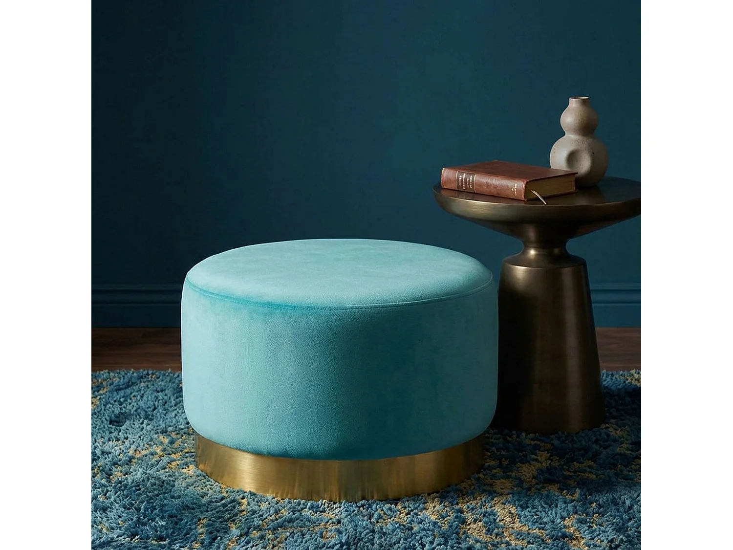 Pouf Rond en Velours Design "Minnie" 75cm Menthe