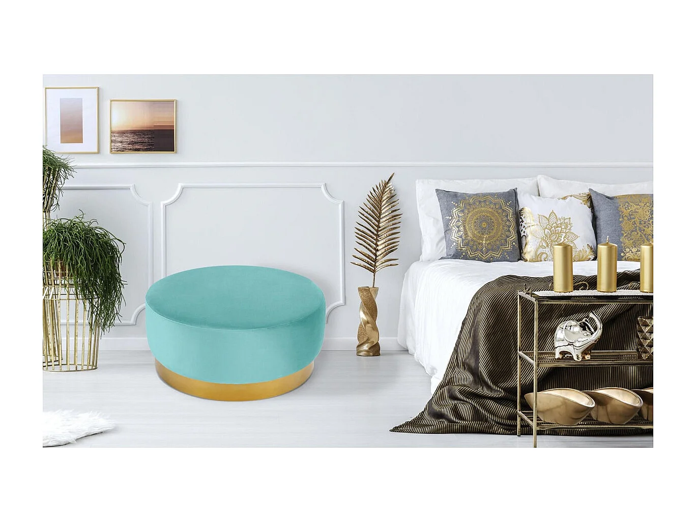 Pouf Rond en Velours Design "Minnie" 75cm Menthe