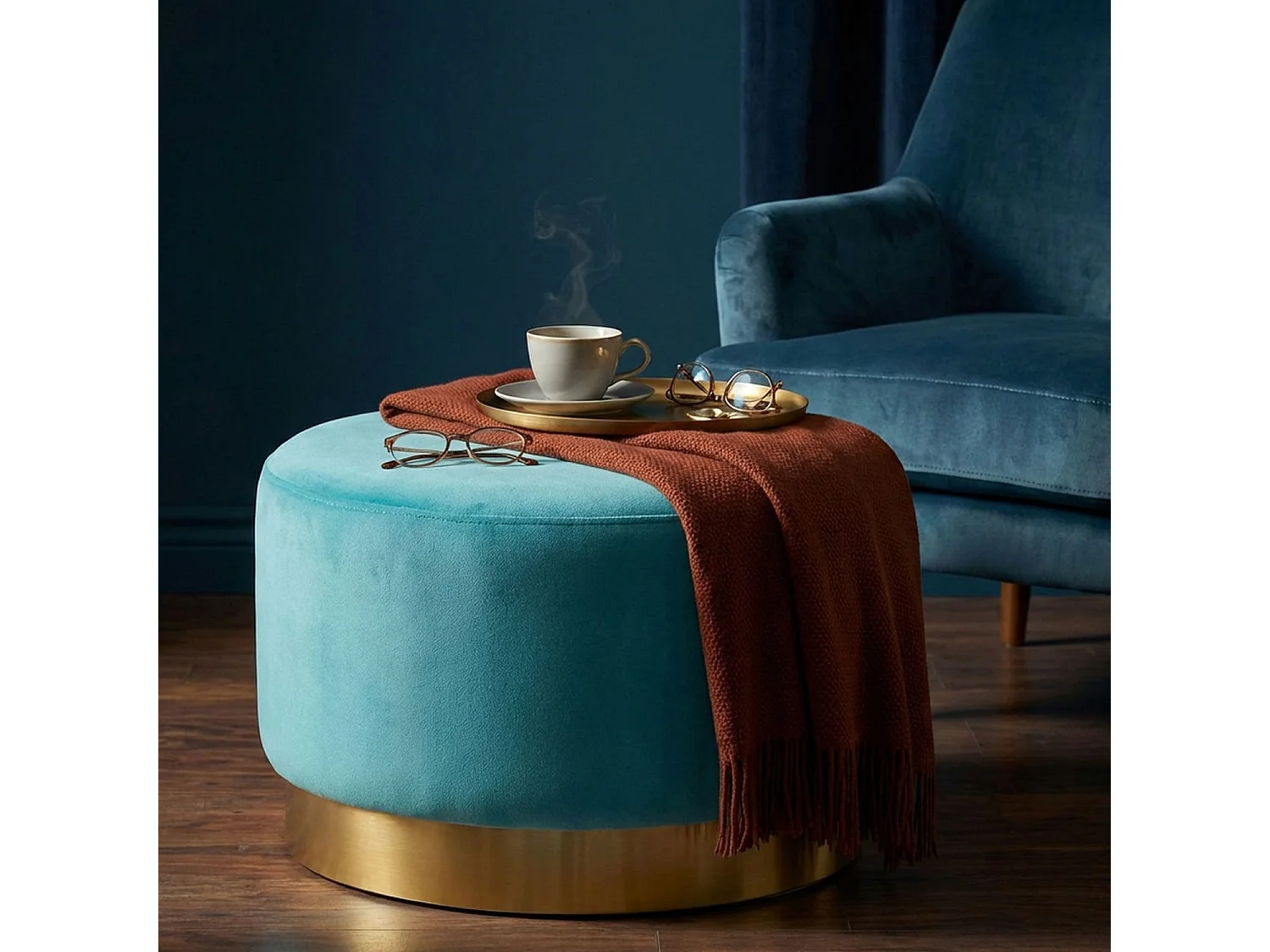 Pouf Rond en Velours Design "Minnie" 75cm Menthe