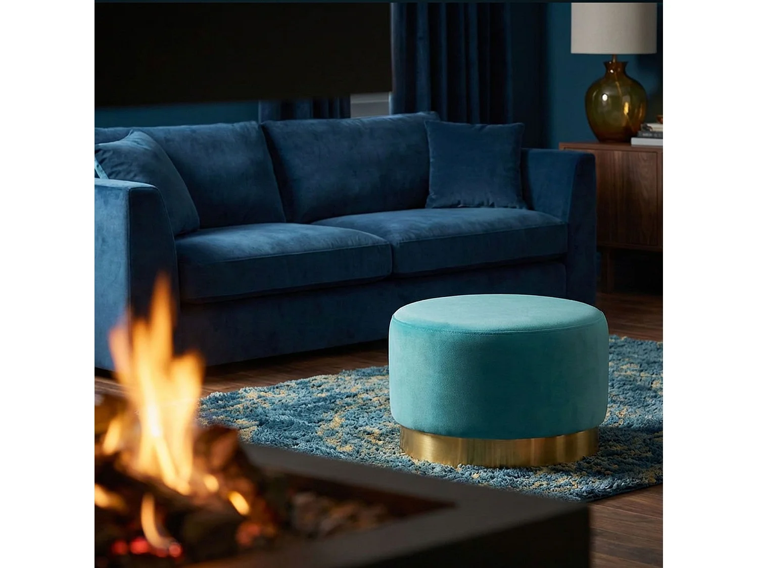 Pouf Rond en Velours Design "Minnie" 75cm Menthe