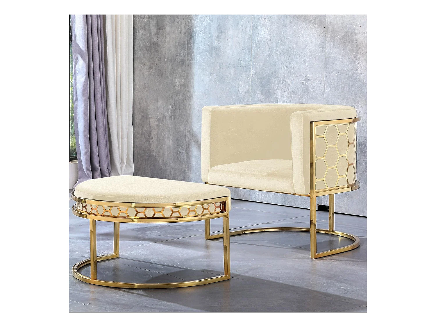 Pouf / repose-pieds Honey Velours Beige