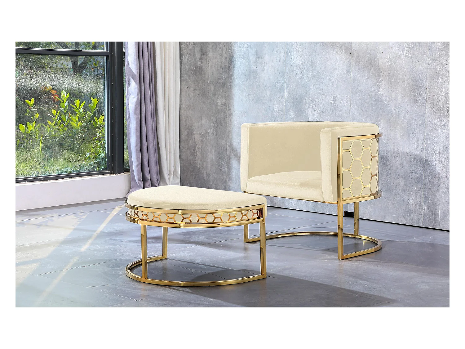 Pouf / repose-pieds Honey Velours Beige