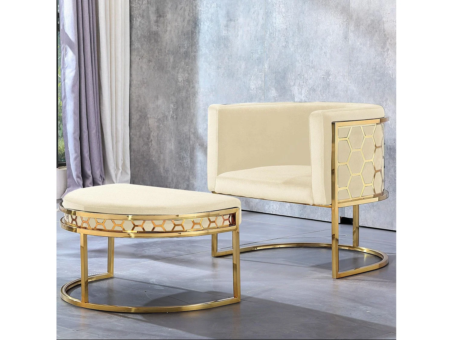 Pouf / repose-pieds Honey Velours Beige