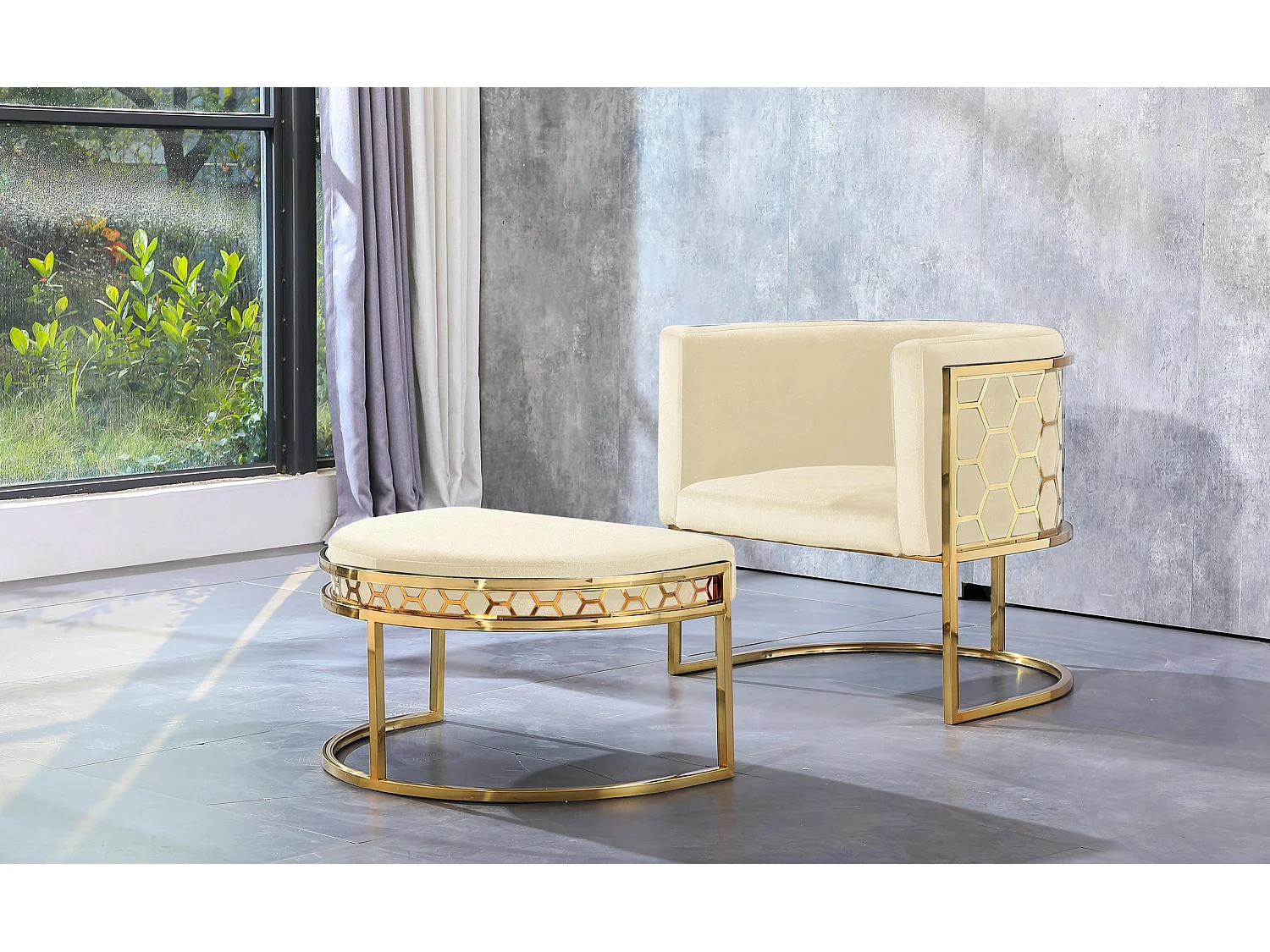 Pouf / repose-pieds Honey Velours Beige