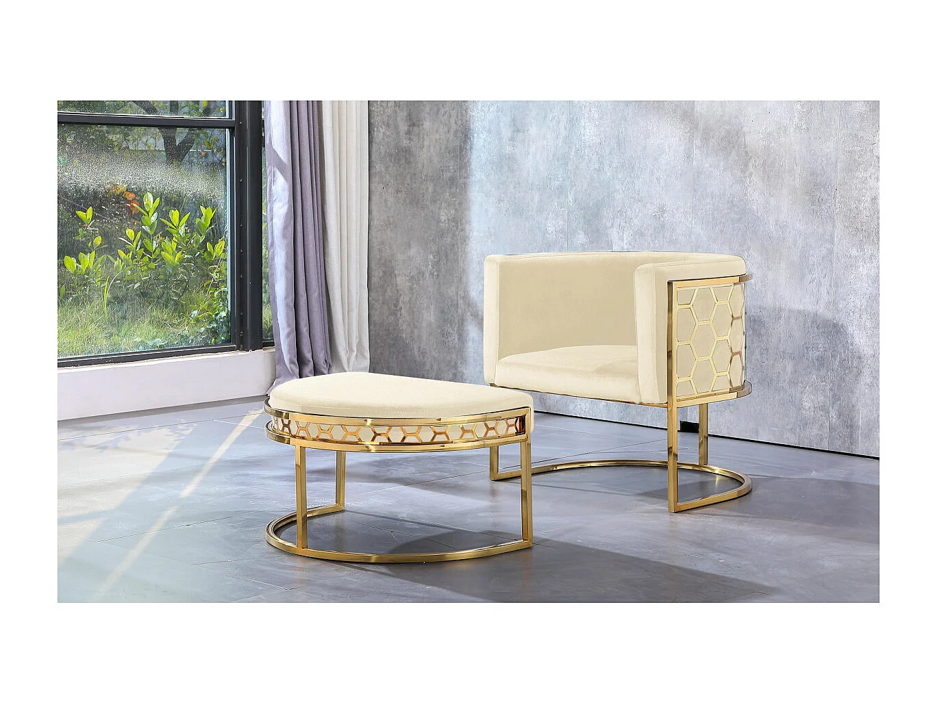 Pouf / repose-pieds Honey Velours Beige