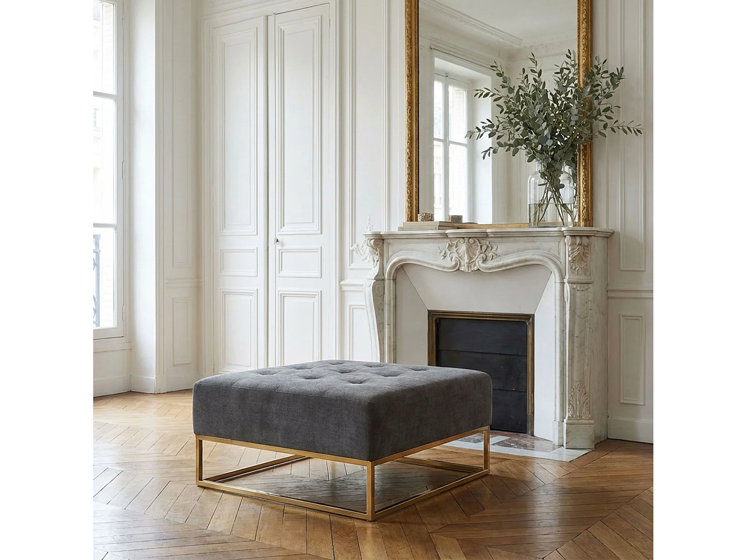 Pouf Carré en Tissu "Lakota" 90cm Gris