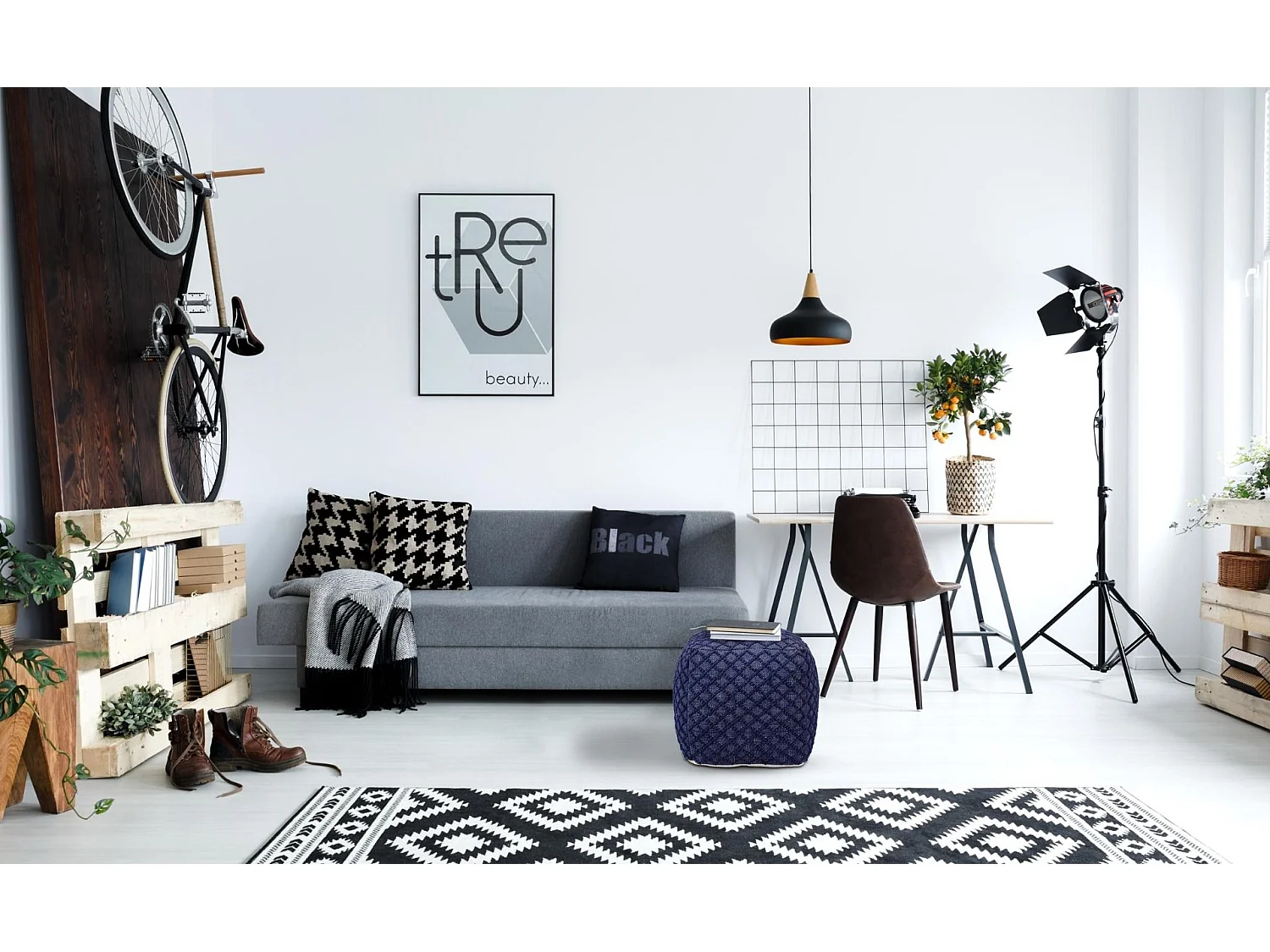 Pouf Tissu Imprimé "Belgia" 40cm Bleu