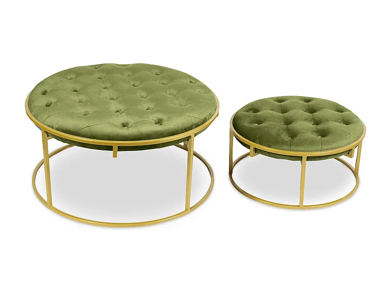 Lot de 2 Poufs Design en Velours "Valona" 75cm Kaki
