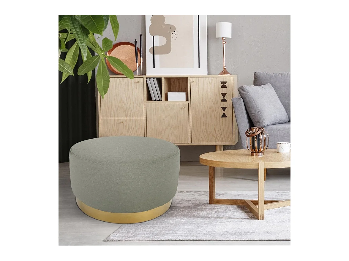 Pouf Rond Daisy Tissu Beige Pied Or