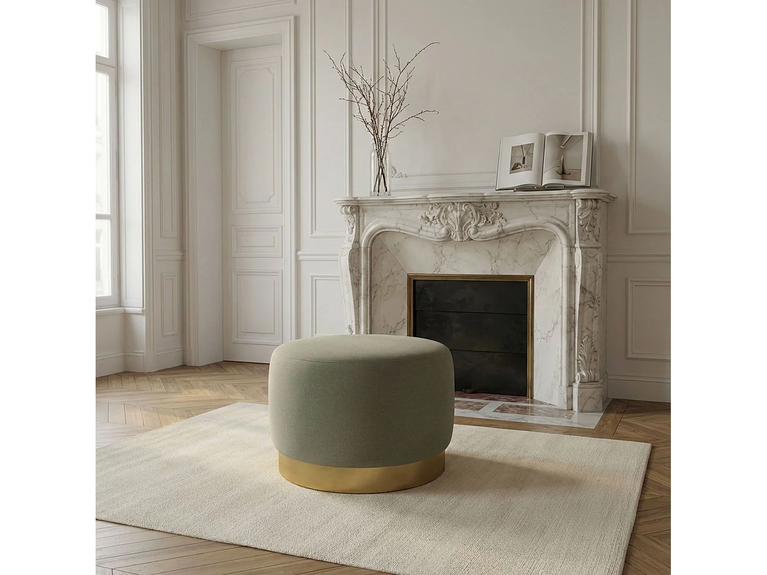Pouf Rond en Velours Design "Minnie" 75cm Beige