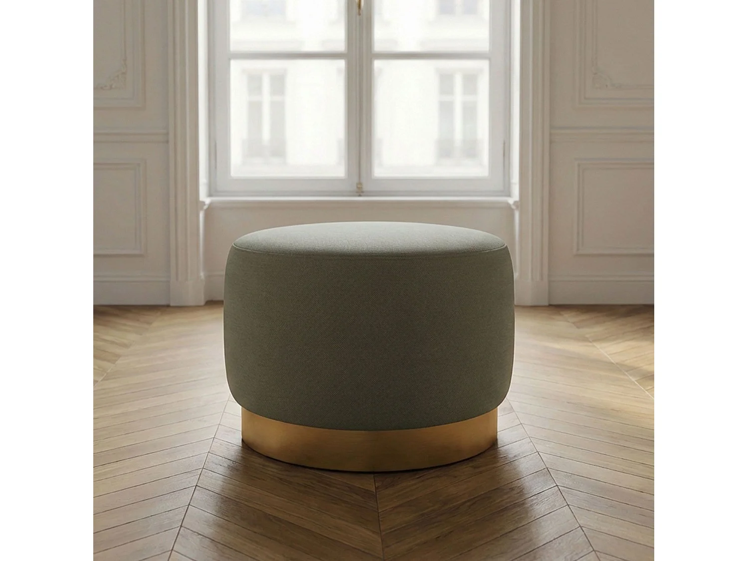 Pouf Rond en Velours Design "Minnie" 75cm Beige