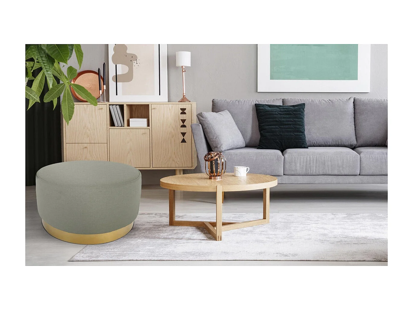 Pouf Rond en Velours Design "Minnie" 75cm Beige