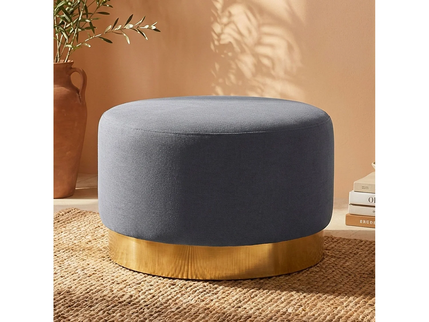 Pouf Rond en Velours Design "Minnie" 75cm Gris