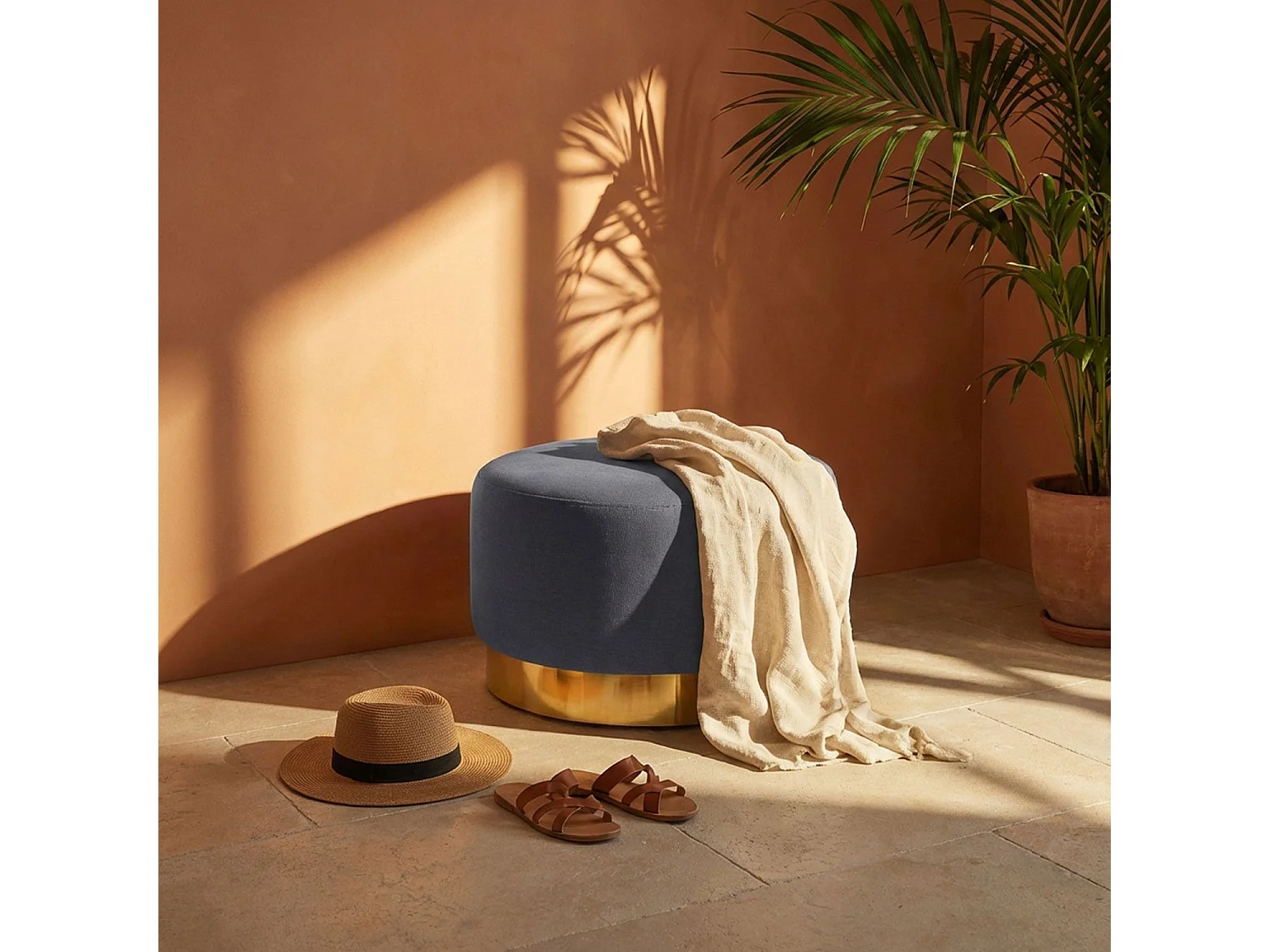 Pouf Rond en Velours Design "Minnie" 75cm Gris