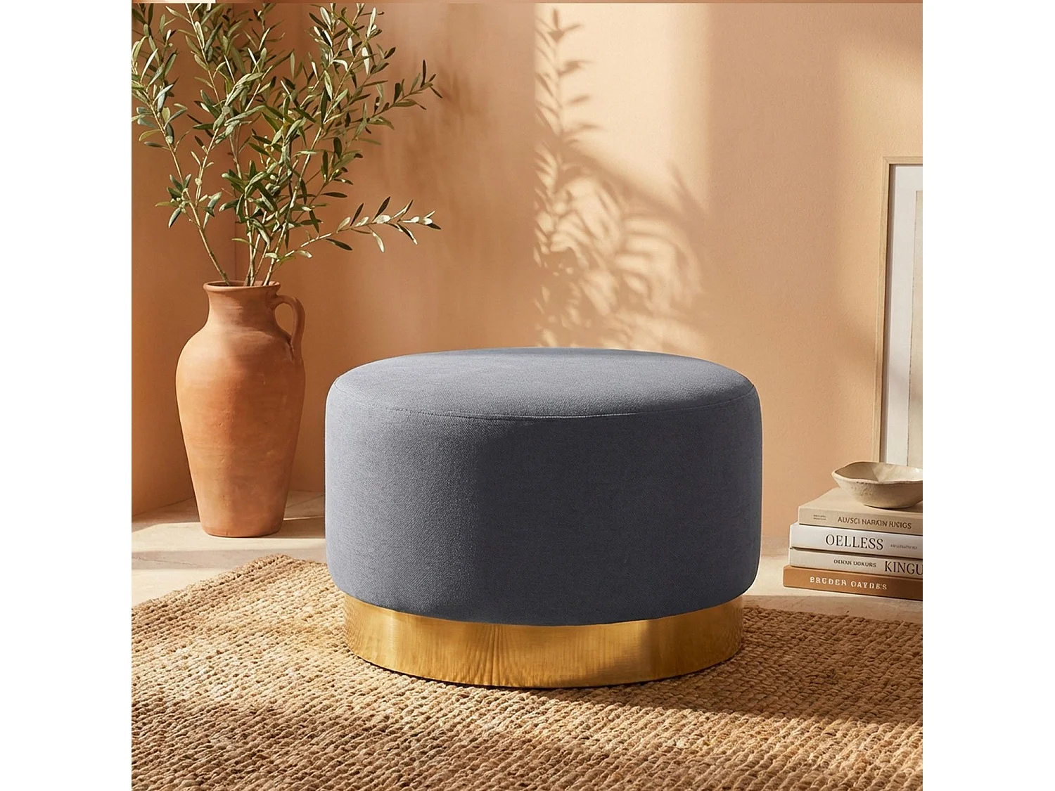 Pouf Rond en Velours Design "Minnie" 75cm Gris