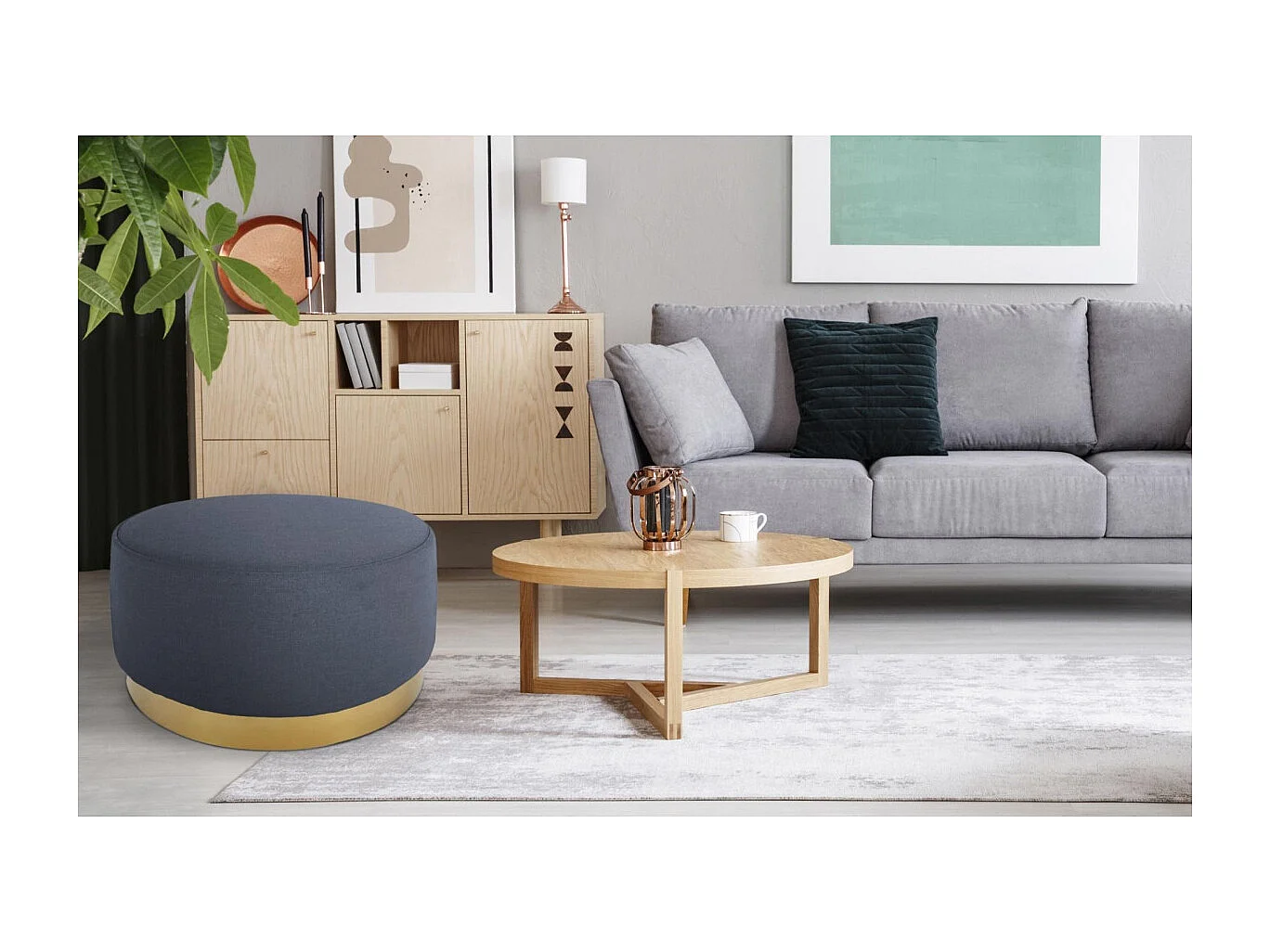 Pouf Rond en Velours Design "Minnie" 75cm Gris