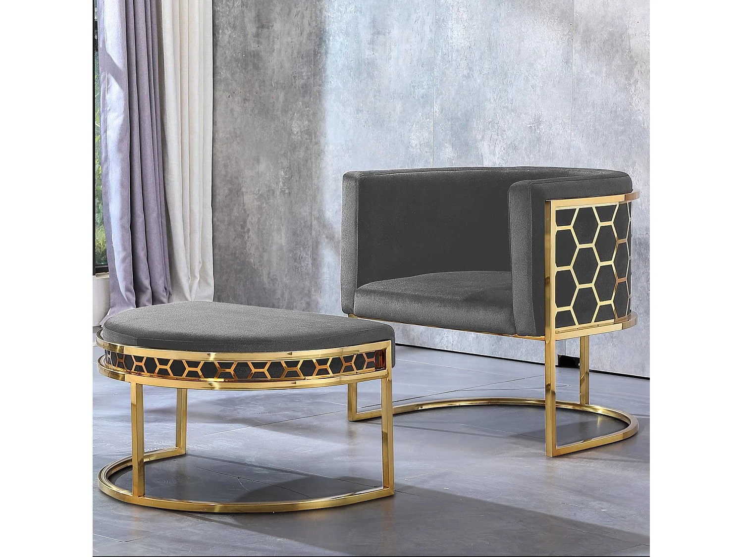 Pouf / repose-pieds Honey Velours Gris