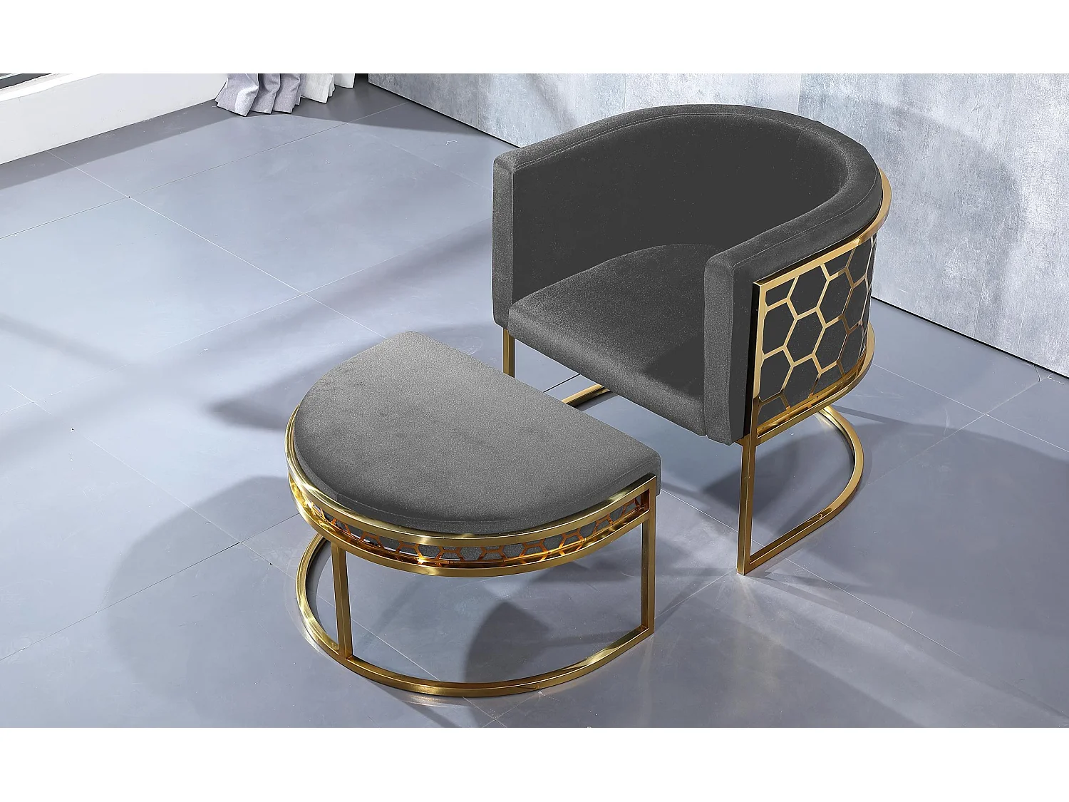 Pouf / repose-pieds Honey Velours Gris