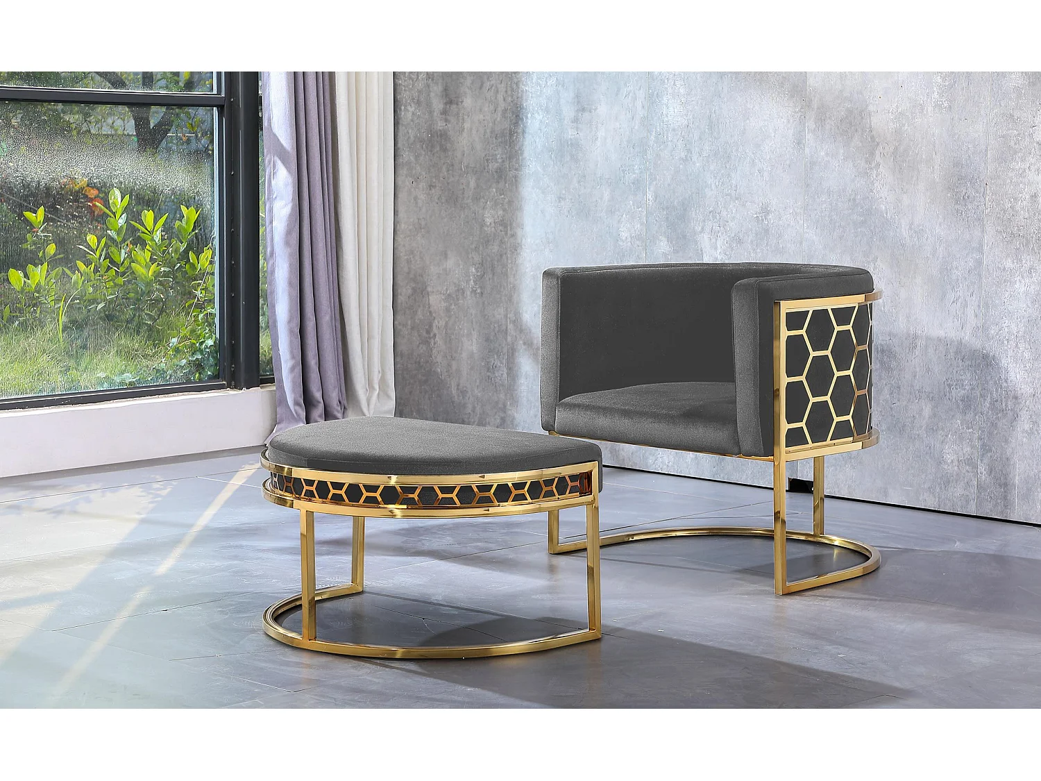 Pouf / repose-pieds Honey Velours Gris