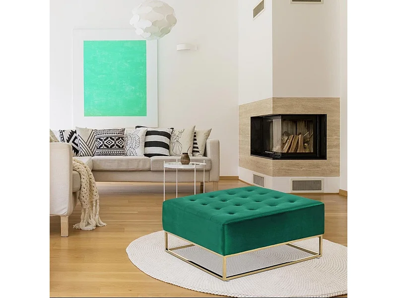 Pouf carré Hudson Velours Vert