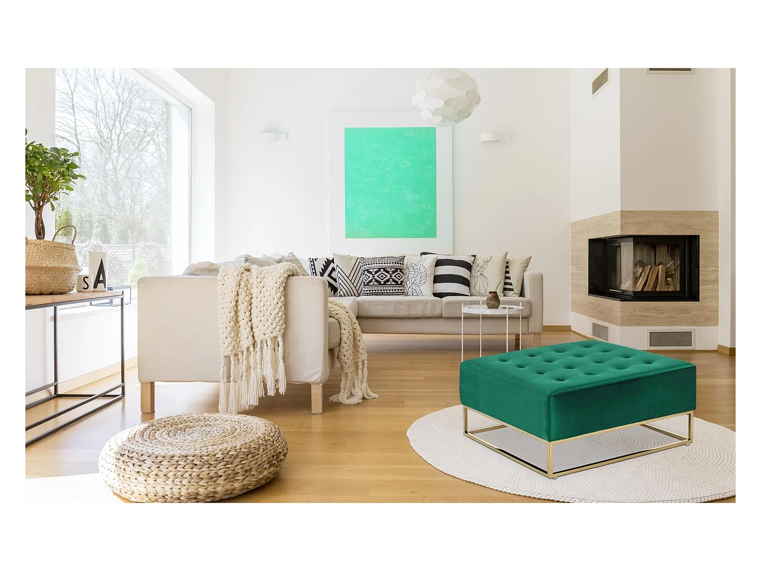 Pouf carré Hudson Velours Vert