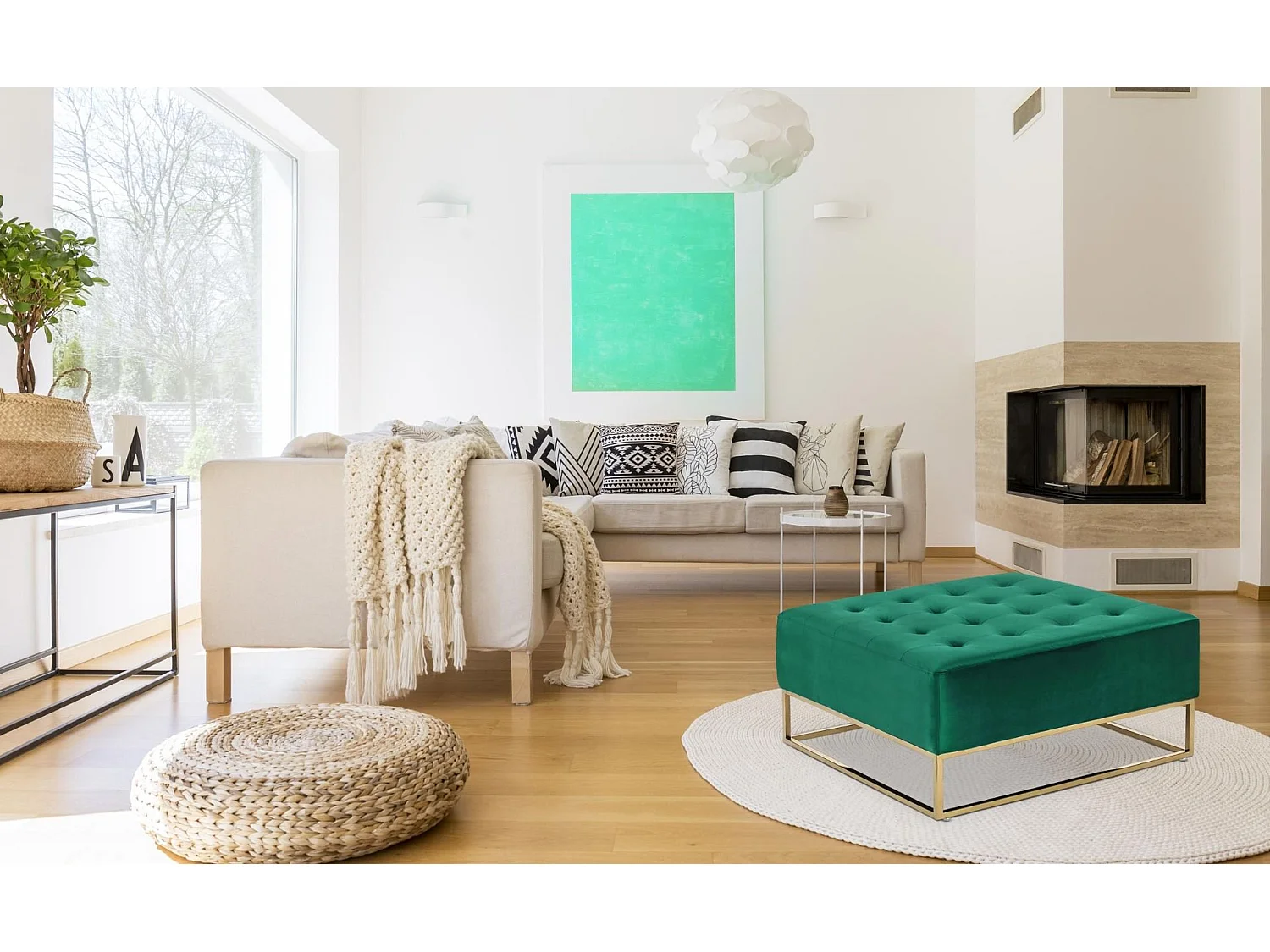 Pouf carré Hudson Velours Vert