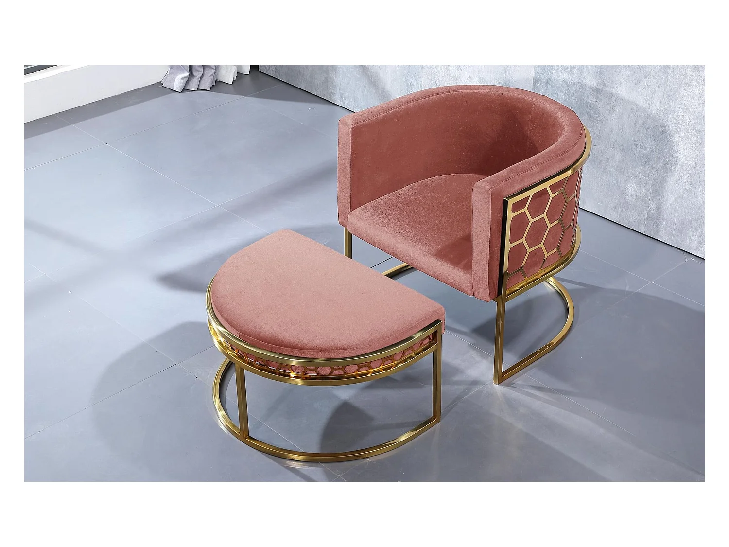 Pouf / repose-pieds Honey Velours Rose