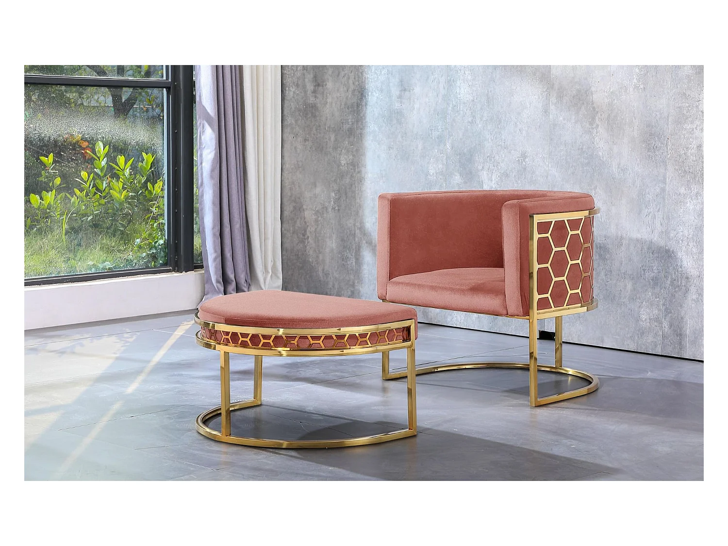 Pouf / repose-pieds Honey Velours Rose