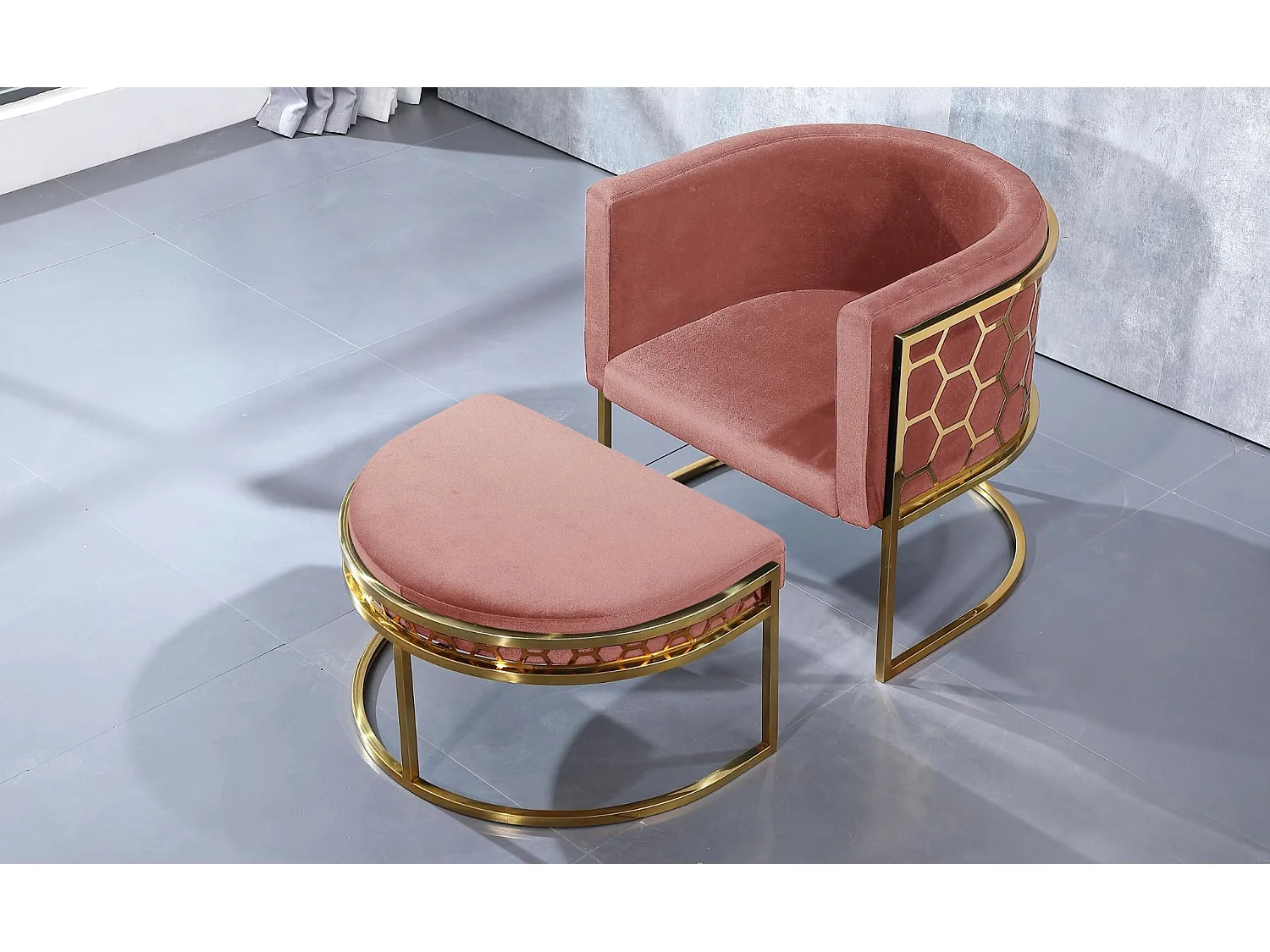 Pouf / repose-pieds Honey Velours Rose