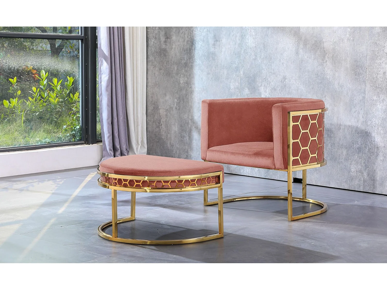 Pouf / repose-pieds Honey Velours Rose