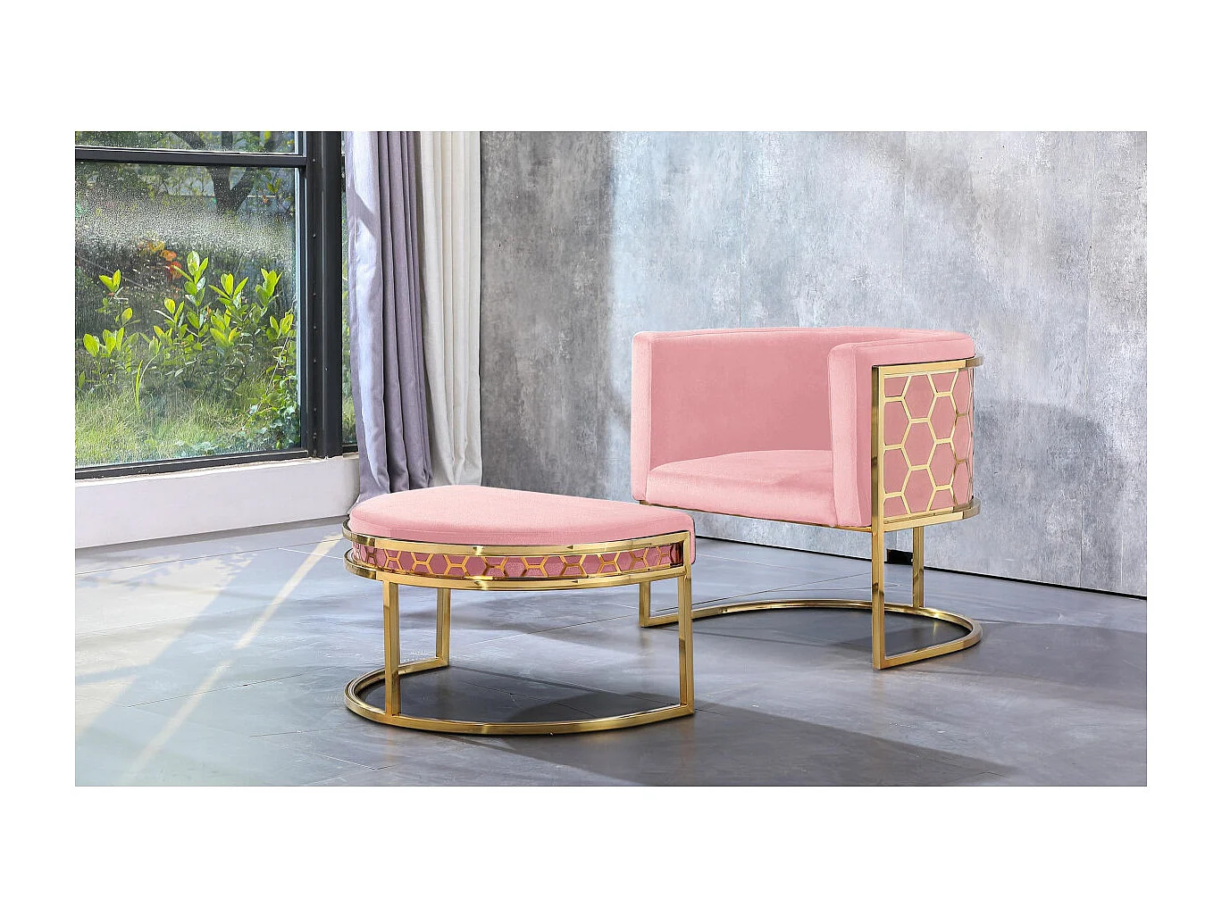 Pouf / repose-pieds Honey Velours Rose