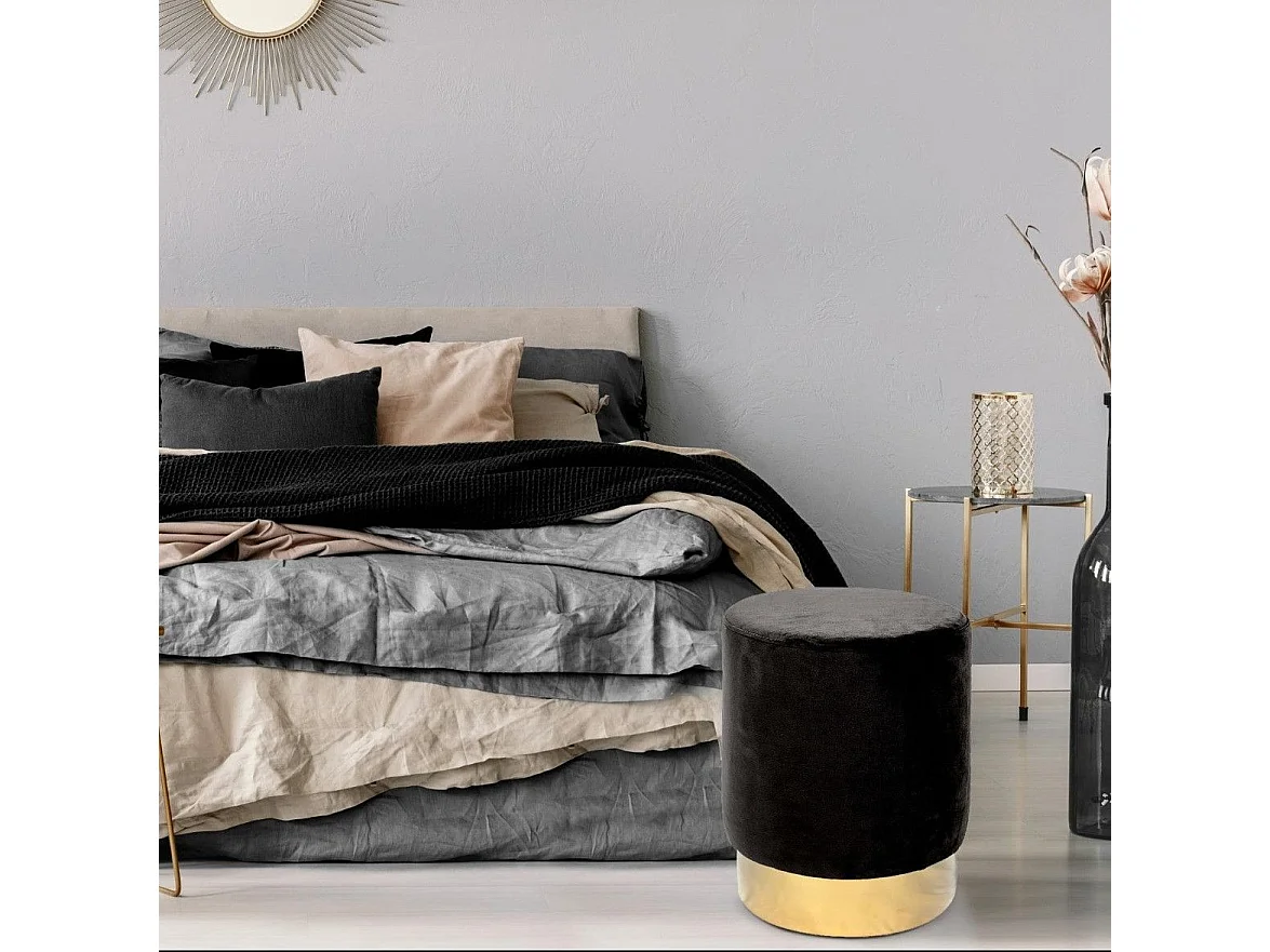 Tabouret Jona Velours Noir Pied Or