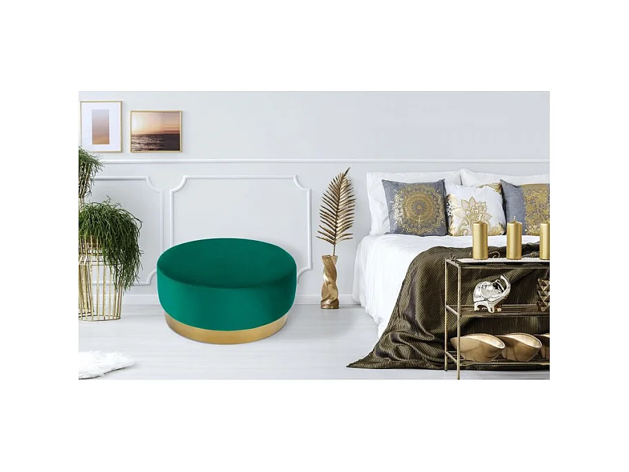 Pouf Rond Daisy Velours Vert Pied Or