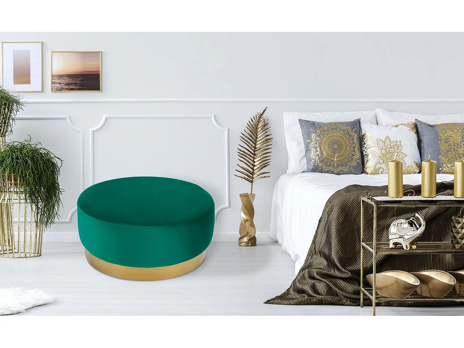 Pouf Rond en Velours Design "Minnie" 75cm Vert