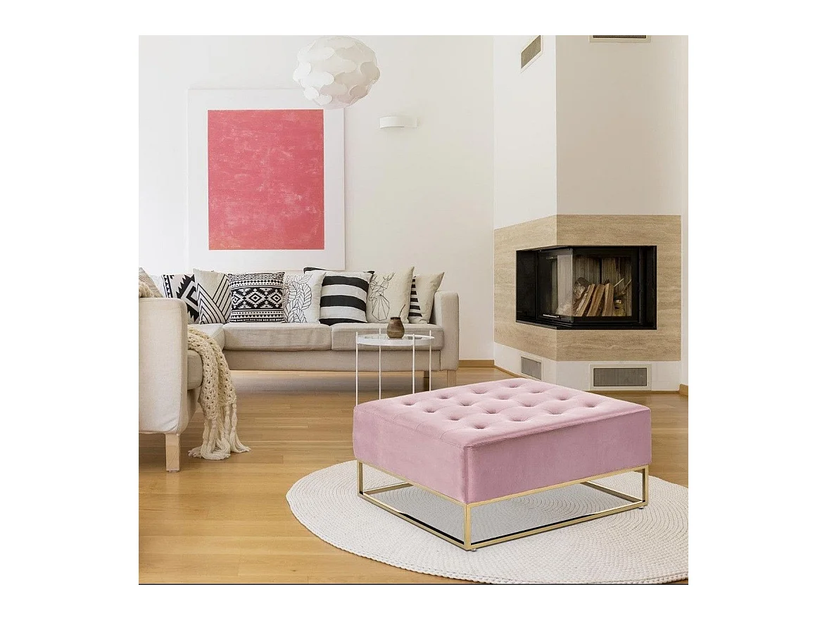 Pouf carré Hudson Velours Rose