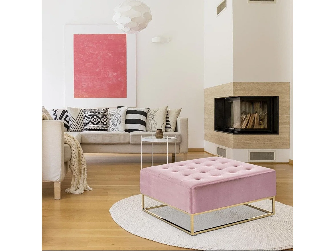 Pouf carré Hudson Velours Rose